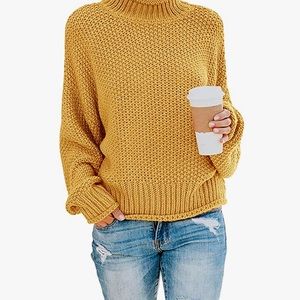 Amazon Turtleneck Batwing Sleeve Loose Oversized Chunky Knitted Pullover Sweater